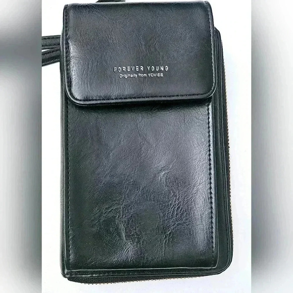 Yoviee Women Clutch Bag Purse 100% Black  Leather Travel Wallet Multi-purpose . - Picture 2 of 7